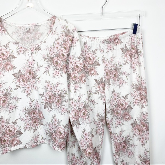 Flora Nikrooz Ivory Floral Print Henley PJ Set Sma - Picture 3 of 9